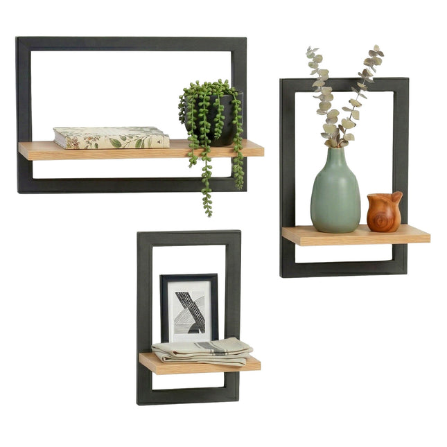 Wandregale 3er Set – Schwebend aus MDF mit Metallrahmen