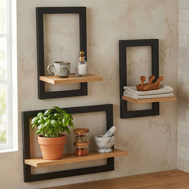 Wandregale 3er Set – Schwebend aus MDF mit Metallrahmen