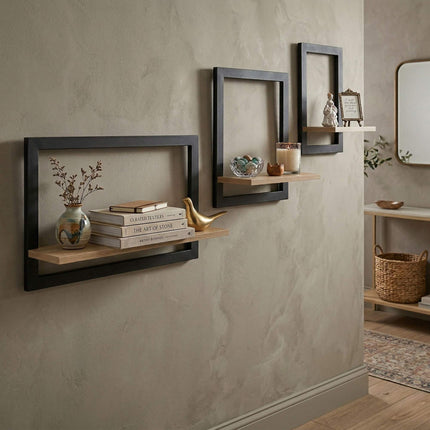 Wandregale 3er Set – Schwebend aus MDF mit Metallrahmen