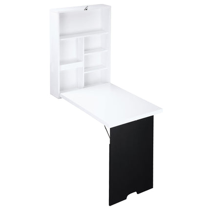 Folding desk, 5 compartments, white & black, 60x94.5x147cm
