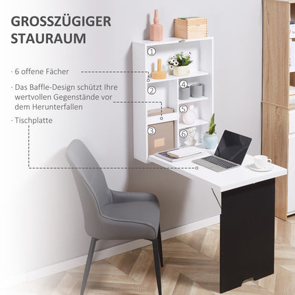 Folding desk, 5 compartments, white & black, 60x94.5x147cm