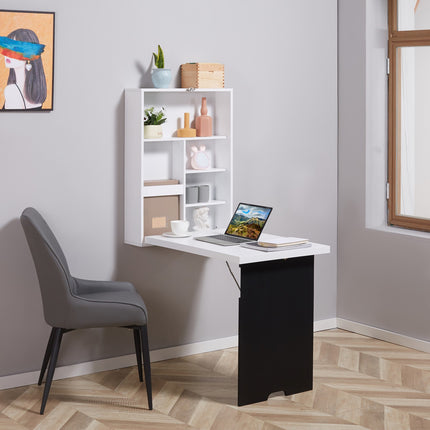 Folding desk, 5 compartments, white & black, 60x94.5x147cm