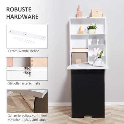 Folding desk, 5 compartments, white & black, 60x94.5x147cm