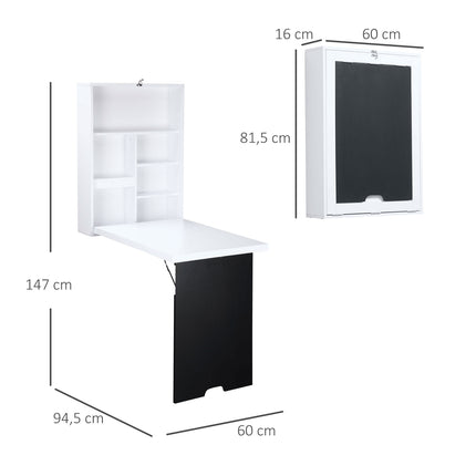 Folding desk, 5 compartments, white & black, 60x94.5x147cm