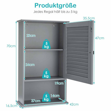 Hängeschrank Badschrank Wandschrank mit verstellbarem Einlegeboden grau