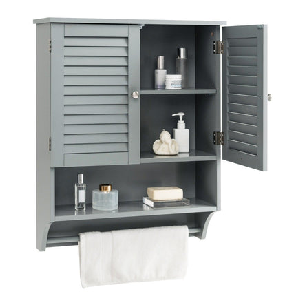 Wall cabinet hanging medicine cabinet with 2 slatted doors 58 x 22 x 75 cm gray