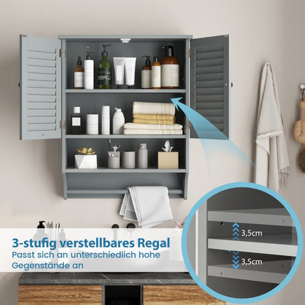Wall cabinet hanging medicine cabinet with 2 slatted doors 58 x 22 x 75 cm gray