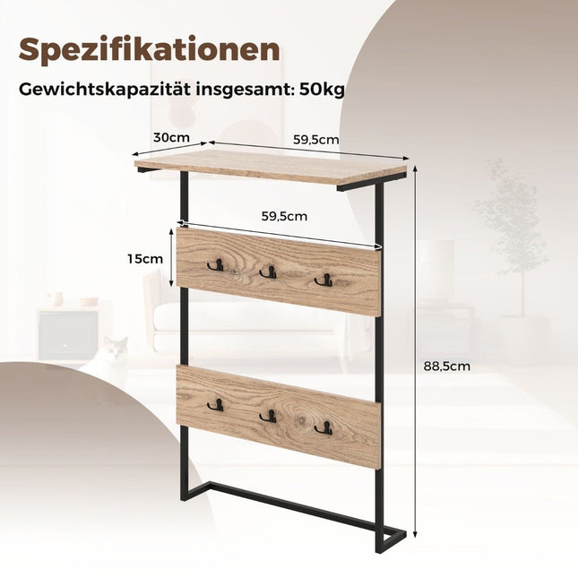 Wall coat rack with shelf & 6 hooks wall shelf industrial coat rack clothes rail