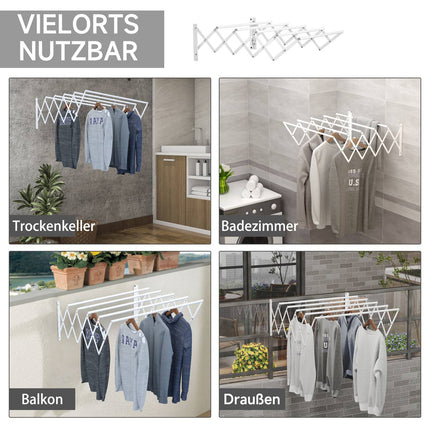 Space-saving wall dryer, white metal, indoor/outdoor