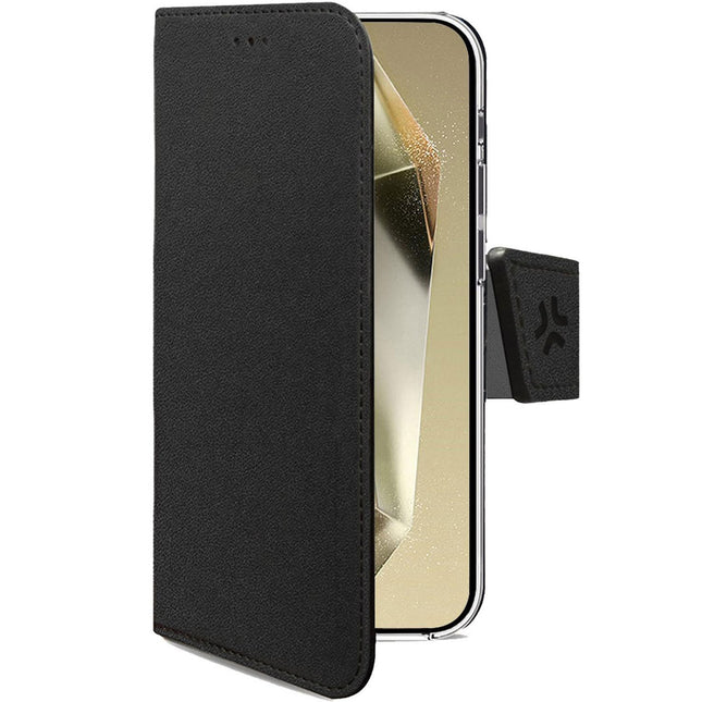 Handyhülle mit Brieftaschenfunktion für Samsung Galaxy S25 FE, Schwarz, Kunstleder