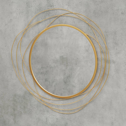 Gold round wall mirror, 65 cm - Metal frame, decorative