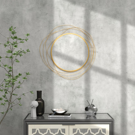 Gold round wall mirror, 65 cm - Metal frame, decorative