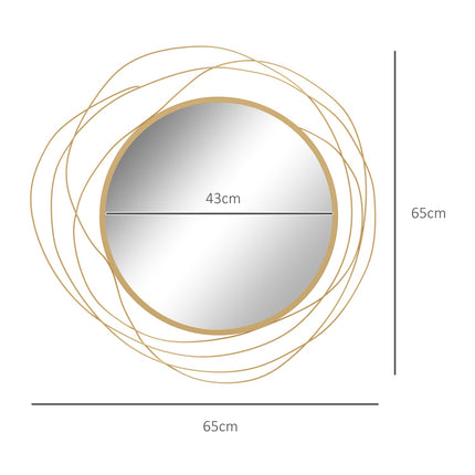 Gold round wall mirror, 65 cm - Metal frame, decorative