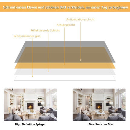Wandspiegel, Türspiegel, Ganzkörperspiegel mit höhenverstellbaren Aufhängehaken, schwarz