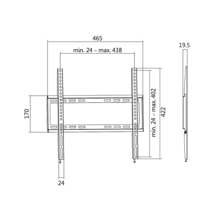Wall mount TV 32-55" Fixed. Extra slim. 19.5mm