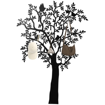 Wandgarderobe aus Metall mit Baum- und Vogelmotiv