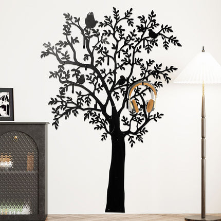 Wandgarderobe aus Metall mit Baum- und Vogelmotiv