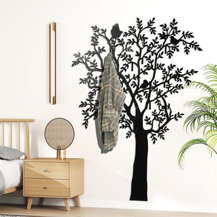 Wandgarderobe aus Metall mit Baum- und Vogelmotiv