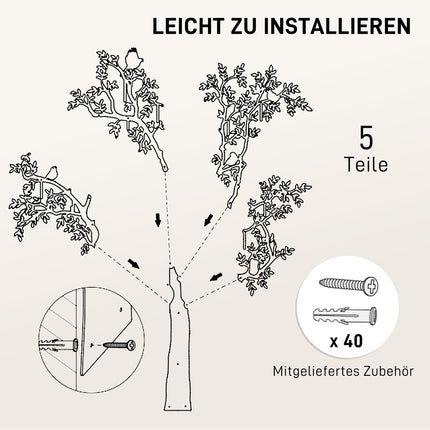 Wandgarderobe aus Metall mit Baum- und Vogelmotiv