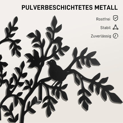 Wandgarderobe aus Metall mit Baum- und Vogelmotiv