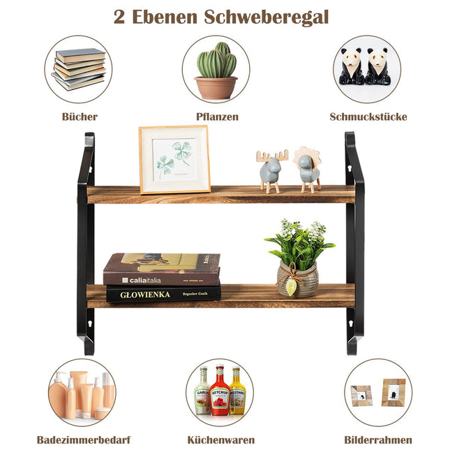 Wandregal 2 Ebenen Schweberegal Wandregal Hängeregal 60 x 15 x 51 cm