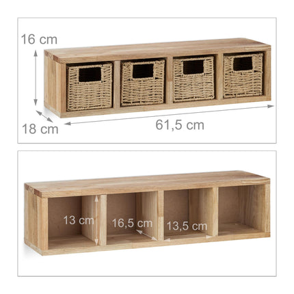 Wall shelf in walnut with baskets