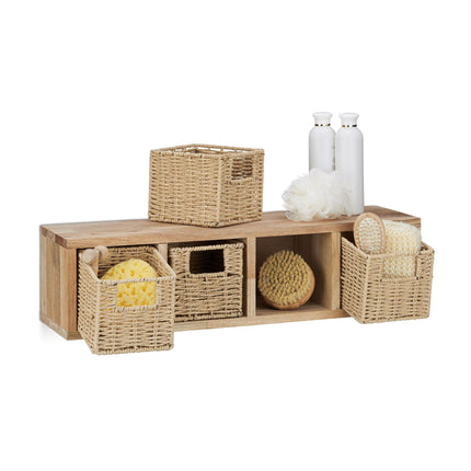 Wall shelf in walnut with baskets
