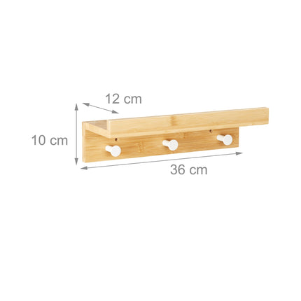 Wall shelf with 3 hooks