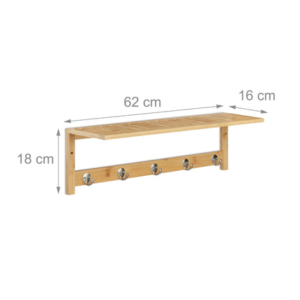 Wall shelf with 5 hooks