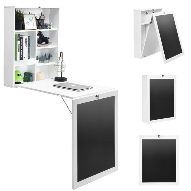 Wandtisch klappbar Wandklapptisch umbaubarer Schreibtisch mit Platte weiß/schwarz 60 x 15,5 x 75 cm-weiß