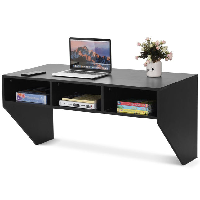 Wandtisch Holz wandmontierbarer Computertisch mit 3 Ablagen 108 x 53 x 52 cm schwarz