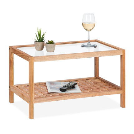 Nussbaum-Couchtisch mit Glasplatte, 2 Ablagen