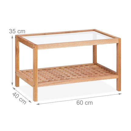 Nussbaum-Couchtisch mit Glasplatte, 2 Ablagen