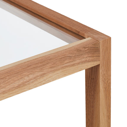 Nussbaum-Couchtisch mit Glasplatte, zwei Ablagen