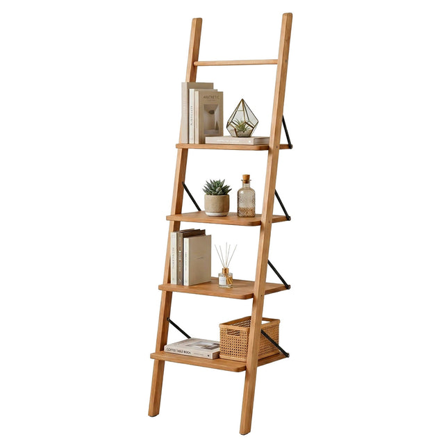 Leiterregal aus Walnussholz, 4-stufiges Anlehn-Design, 180 cm