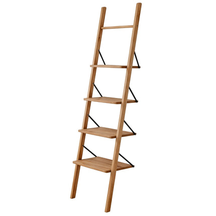 Walnut Ladder Shelf, 4-Tier Leaning Design, 180cm