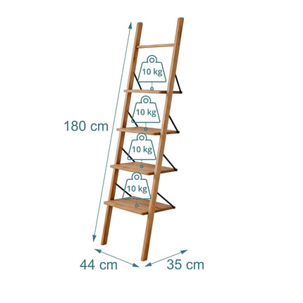 Walnut Ladder Shelf, 4-Tier Leaning Design, 180cm