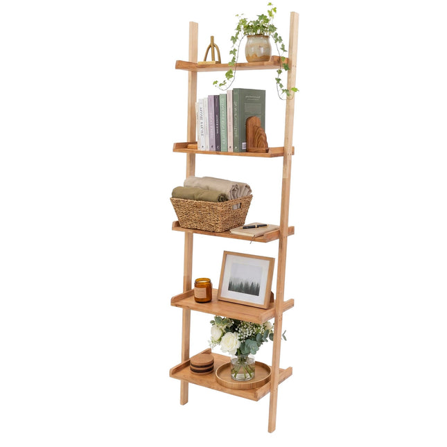 Walnut Ladder Shelf, 5-Tier, Natural Finish, 189 cm
