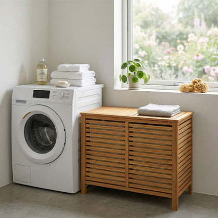 Wäschekorb aus Walnussholz, 150L, 2 Fächer