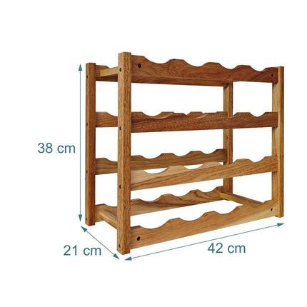 Walnut Wine Rack, Holds 16 Bottles, Compact Design