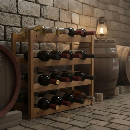 Walnut Wine Rack, Holds 16 Bottles, Compact Design