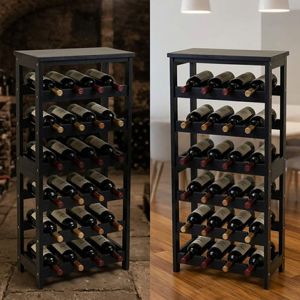 Walnut Wood Wine Rack for 24 Bottles with Top Shelf, 82 cm, Black