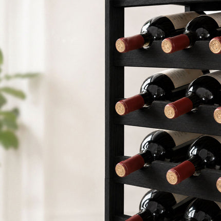 Walnut Wood Wine Rack for 24 Bottles with Top Shelf, 82 cm, Black