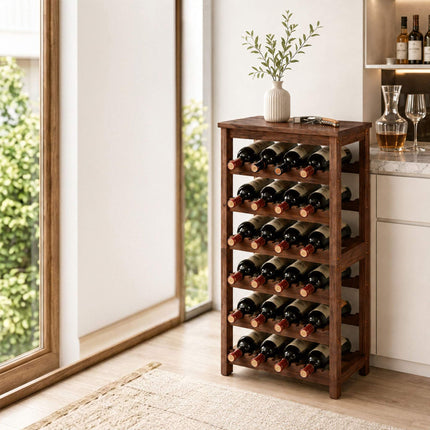 Walnut Wood Wine Rack for 24 Bottles with Top Shelf, 82 cm, Brown