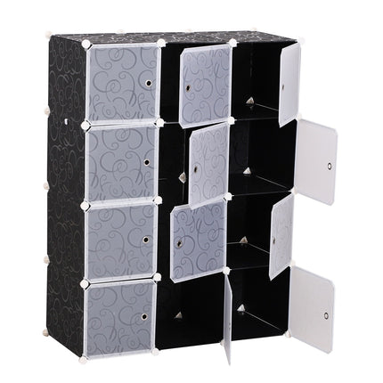 Modular black & white PP wardrobe with clothes rail