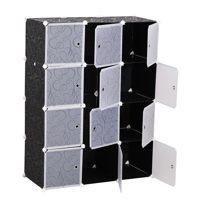 Système d'étagères à monter soi-même, armoire cubique avec tringle à vêtements, polypropylène, noir et blanc