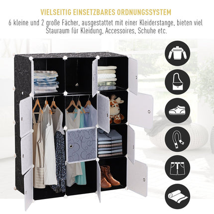Modular black & white PP wardrobe with clothes rail