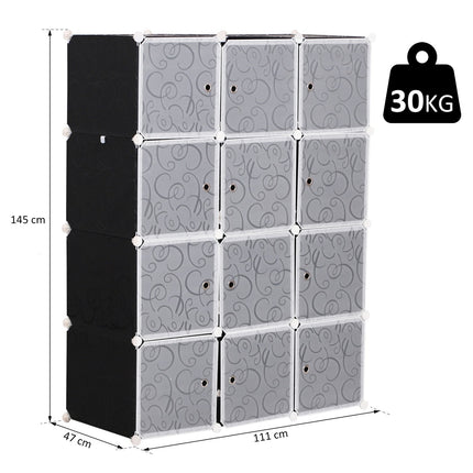 Modular black & white PP wardrobe with clothes rail