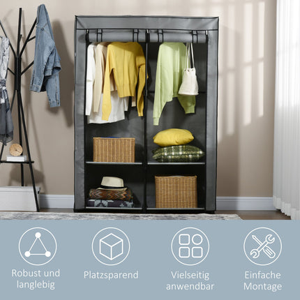 Fabric wardrobe with rails & 4 compartments, light grey
