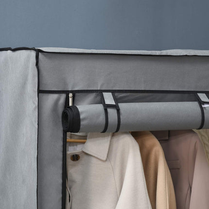 Fabric wardrobe with rails & 4 compartments, light grey